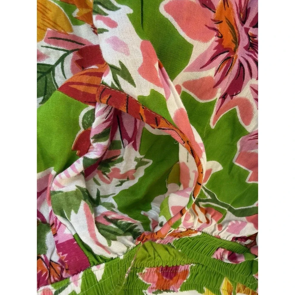 Floral Tropical Shorts Green Pink Boho Resort Beach Pull On Cotton Blend Pockets - Picture 6 of 9